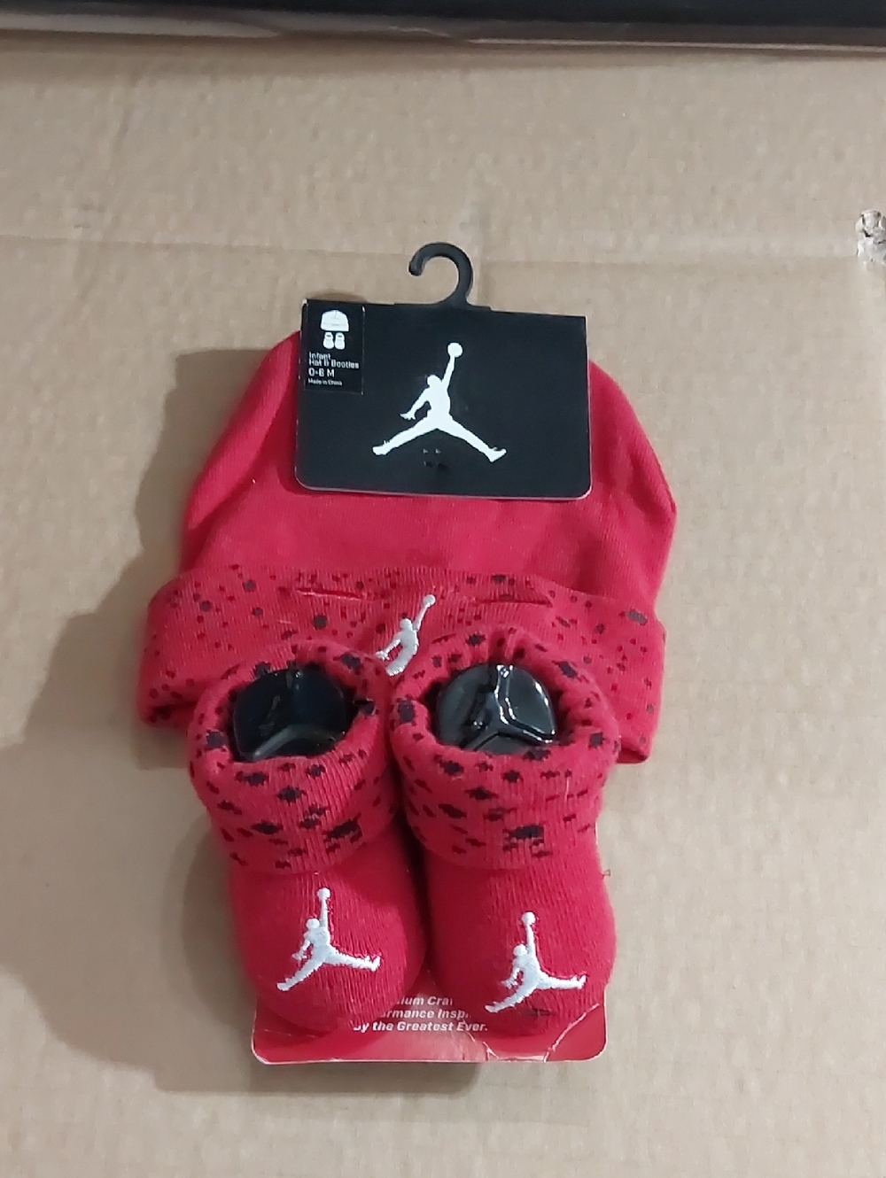 Jordan Red Infant Beanie and Booties Set with White Jumpman